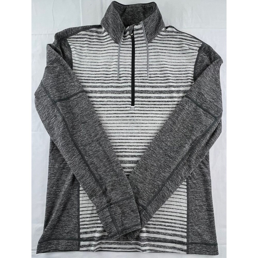 Lululemon Womens 12 or XL Gary Striped Long Sleeve 1/4 Zip Pullover Top READ